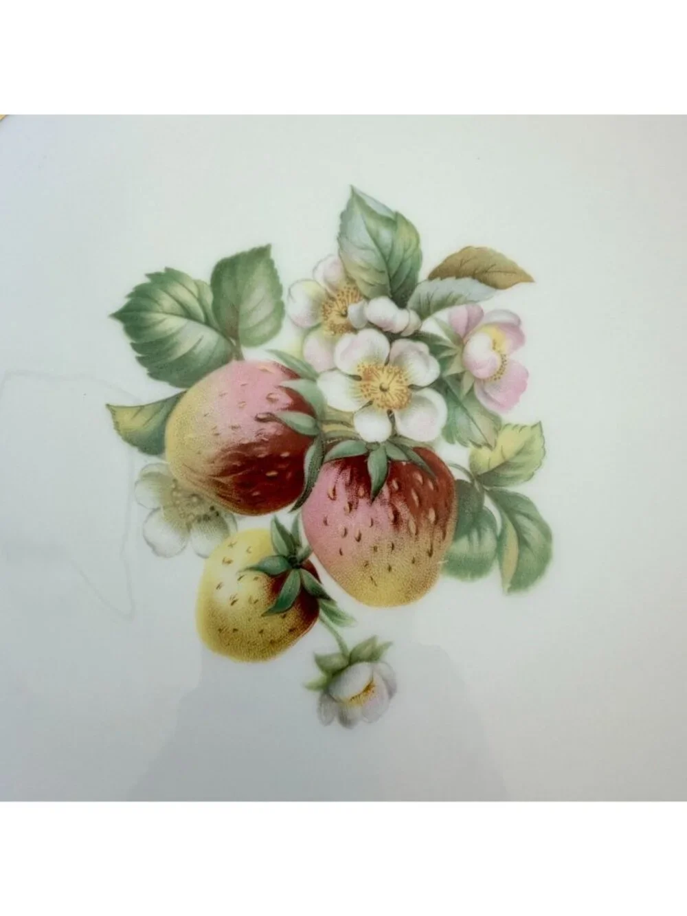 Hutschenreuther Selb Pasco Germany 2 Fruit Plates Gold Rim Strawberries Peaches